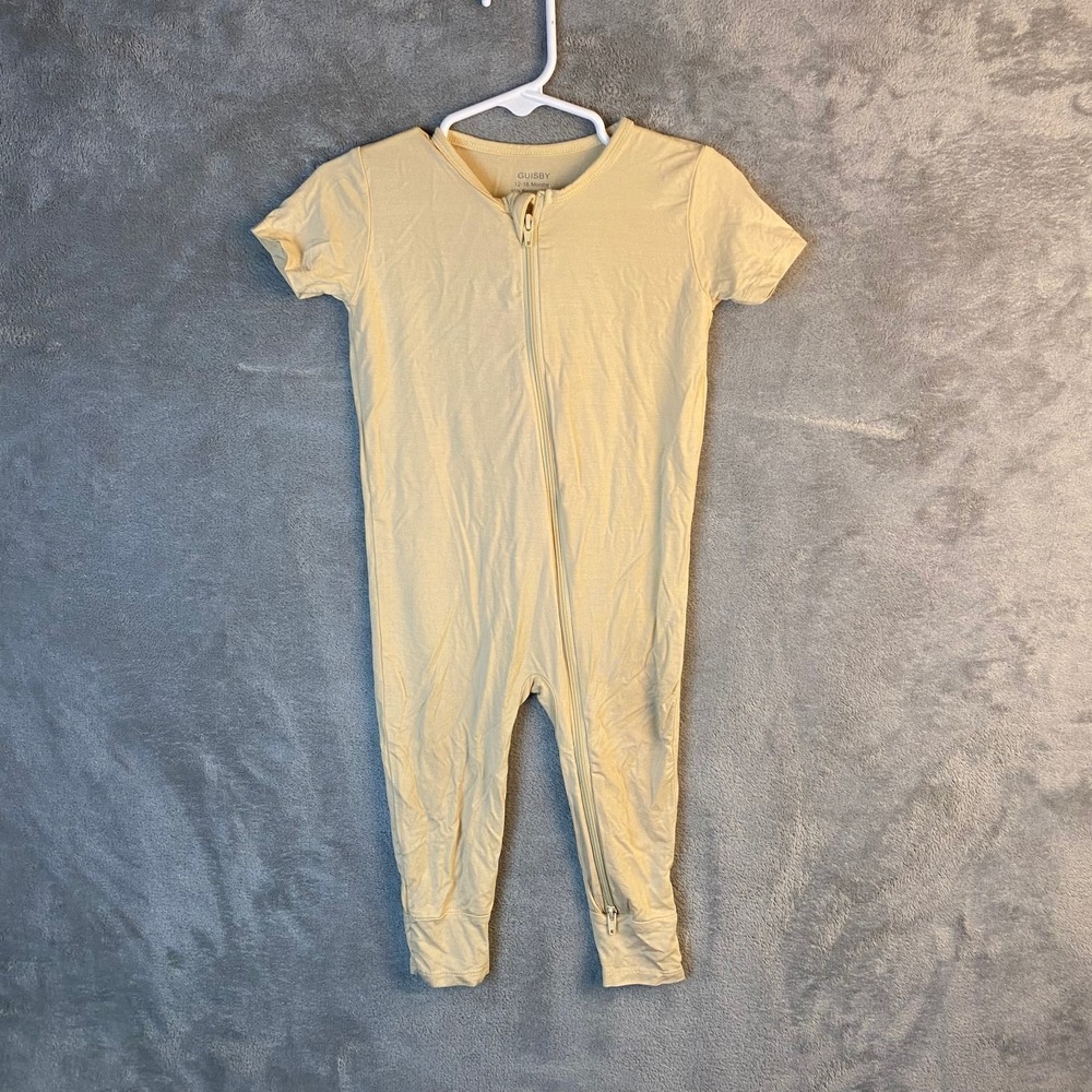 Guisby Baby Bamboo Romper 12-18 Months Cream Short Sleeve 2 Way Zip Pajamas